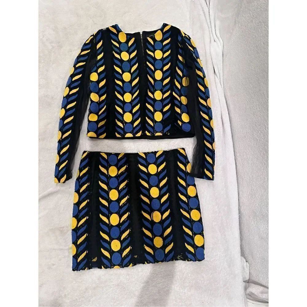Endless Rose set long sleeve top and mini skirt blue black and yellow size M wom